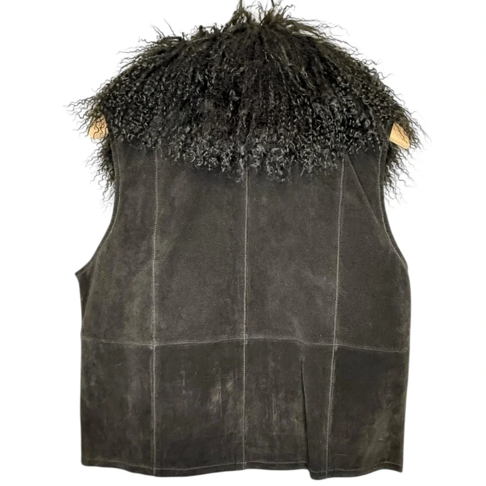 Vintage‎ Penny Lane Lisa International Black 100% Suede Fur Trim Vest- Women's L